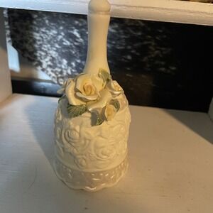 Vintage Floral Ceramic Bell Hand Painted‎ Roses Accent Home Decor